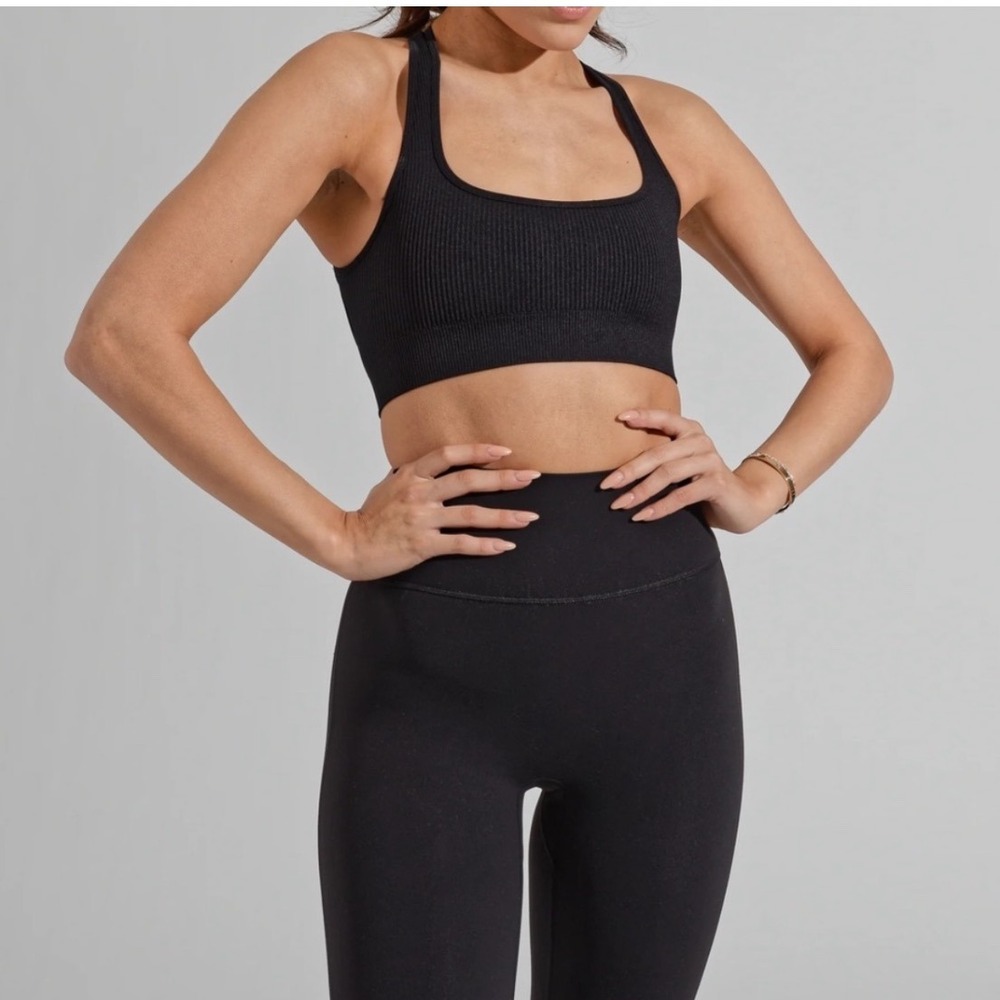 Buffbunny Sculpt Seamless Sports Bra Onyx Black Size Medium Ribbed Square Neck